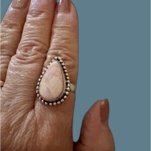 Pink Teardrop Stone Sterling Silver Ring 
Size 10